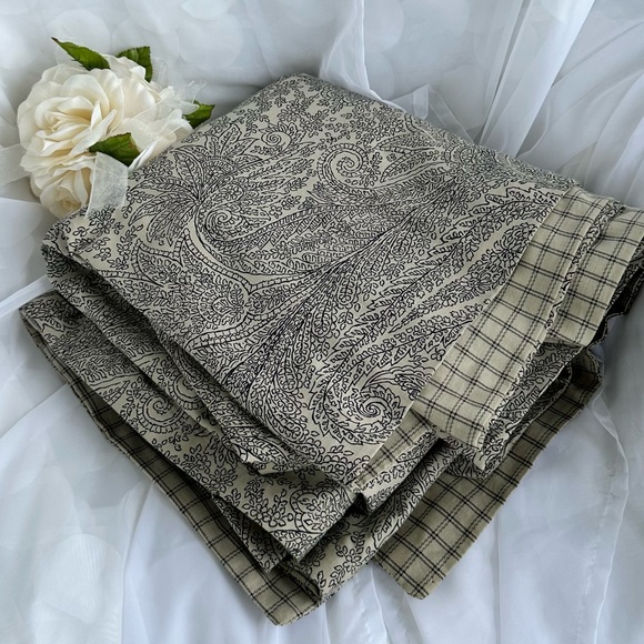 Ethan Allen Queen Duvet Cover 100% Cotton Black Tan Paisley Reversible ITALY NEW - Picture 1 of 12
